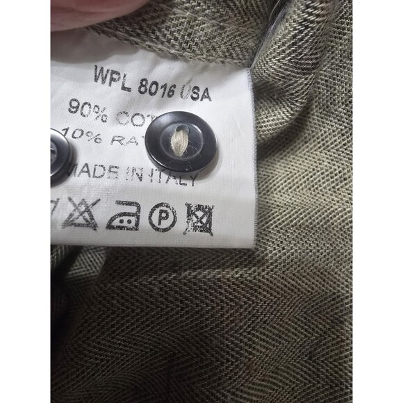 Vintage Merseta Italy Shirt Mens M Beige Herringbone Abstract Print Button Up - Picture 5 of 16